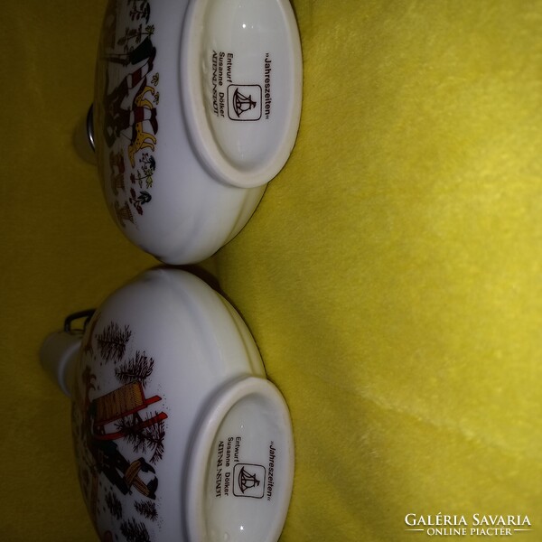 "4 évszak / 2 kulacs ". Susanne Dölker. Porcelán kulacs, csatos palack, pálinkás palack.