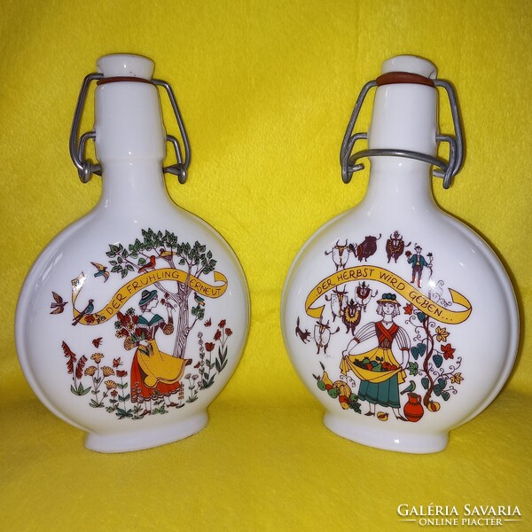 "4 évszak / 2 kulacs ". Susanne Dölker. Porcelán kulacs, csatos palack, pálinkás palack.