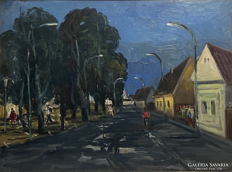 Gera Gyula (1915-1968) Este az utcán - Nagy méretű utcakép ábrázolás /számlát adunk hozzá/