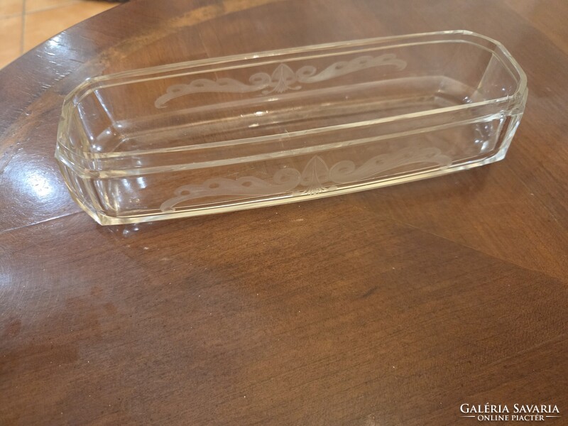 Ezüstözött Art Deco üveg bonbonier ékszertartó 22,5cm