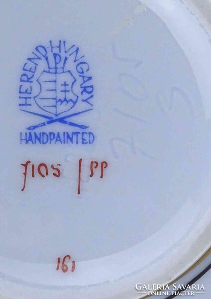 1Y651 Ritka kék színű pekingi páva (Paon de Peking) mintás Herendi porcelán váza 13 cm
