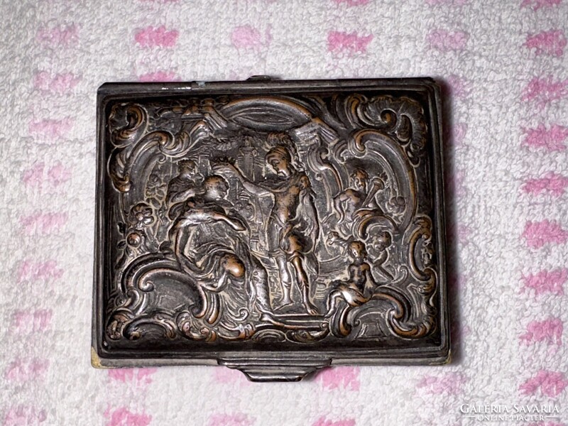 Antik ékszerdoboz / ezüstözött bronz 19.sz.
