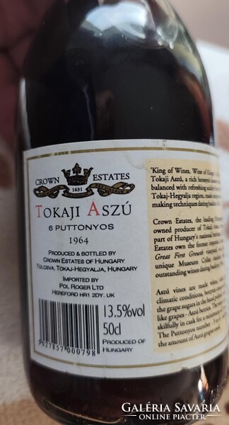 Ritkaság! 1964-es Tokaji Aszú 6 Puttonyos-Museum Collection (Pol Roger Import), 0,5l