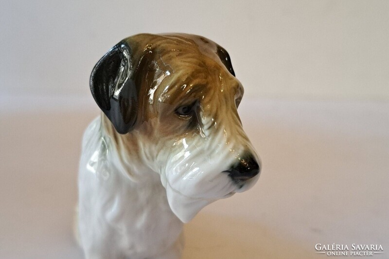Ens Volkstedt porcelán foxterrier kutya figura német jelzett porcelán 1950-es évek VITRIN ÁLLAPOT