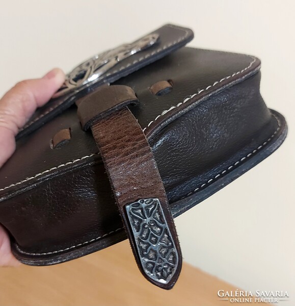 GENUINE LEATHER BEAUTIFUL POUCH , SHOULDER BAG , BELT BAG WITH WOLF SYMBOL