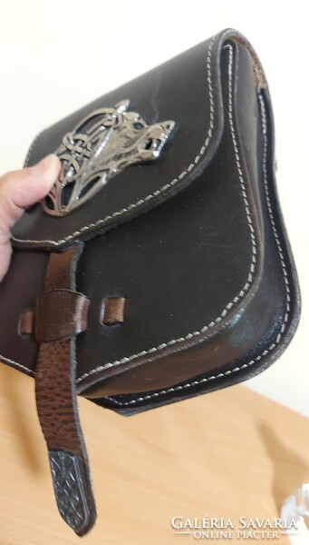 GENUINE LEATHER BEAUTIFUL POUCH , SHOULDER BAG , BELT BAG WITH WOLF SYMBOL