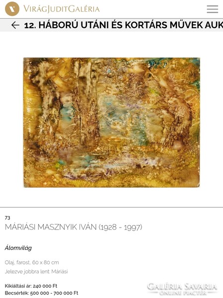Máriási Masznyik Iván(1928-1997): Álomvilág, 60x80cm, Virág Judit Galéria árverésén szerepelt mű