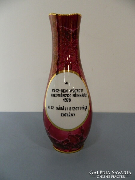 Nagyméretű retro Hollóházi porcelán KISZ emlék váza ( 1978 )