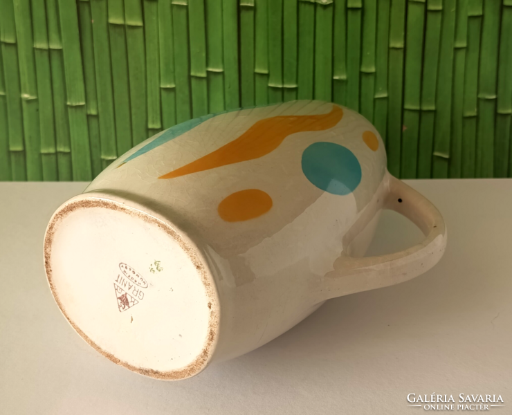 VINTAGE JELZETT GRÁNIT KISPEST KANCSÓ KÉK SÁRGA MINTÁVAL