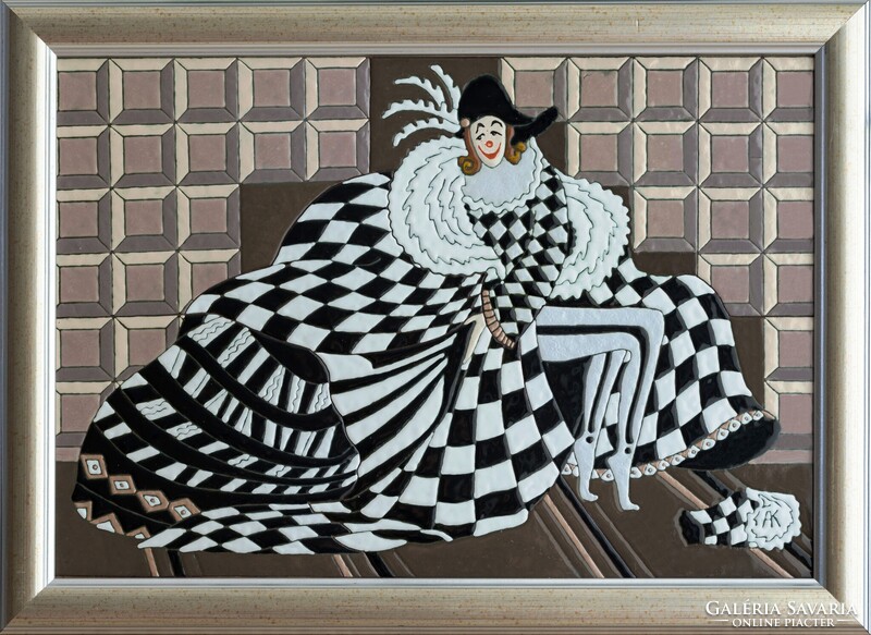 Alex Kabanov – „A fekete-fehér harlekin”  (20 × 30 cm, tűzzománc) vidám, esztétikus, kedves darab