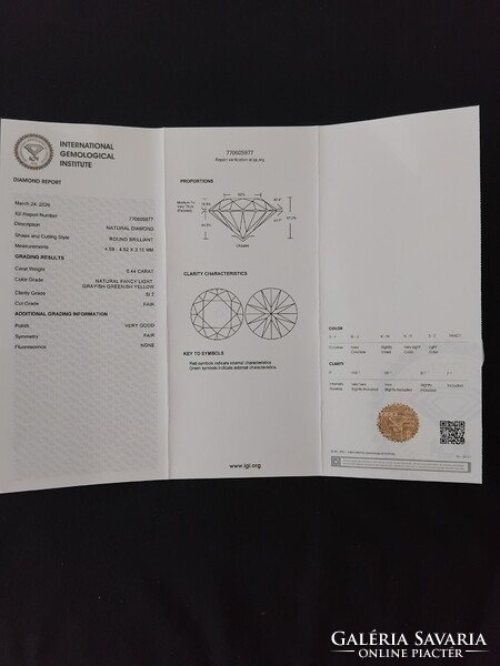 Ritka Természetes Gyémánt IGI Tanúsítvánnyal (0.44 ct, Fancy Szín)