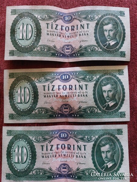 1962 10 forintos sorozat 3 darab A