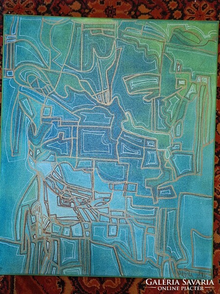 2012 Szignált  absztrakt akril   vásznon 50x60 cm MENU?? belga művész?