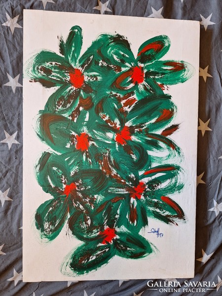Szignált SCHAFFER absztrakt akril  egyedi kiállitó vásznon 47x71 cm námet művész?