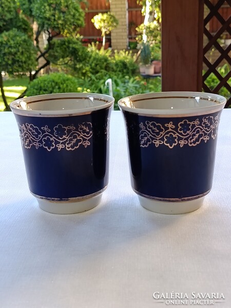 Retro szovjet / ukrán porcelán BÖGREPÁR kobaltkék alapon aranyszínű díszítéssel