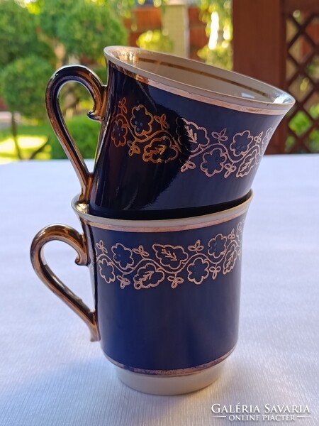 Retro szovjet / ukrán porcelán BÖGREPÁR kobaltkék alapon aranyszínű díszítéssel