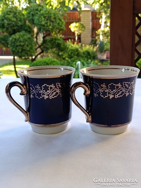 Retro szovjet / ukrán porcelán BÖGREPÁR kobaltkék alapon aranyszínű díszítéssel