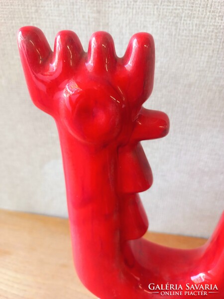 Retro kerámia piros kakas figura