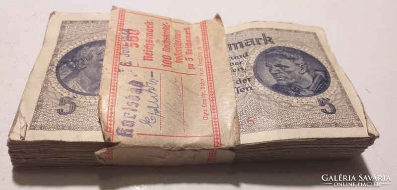 100 DARAB BIRODALMI 5 MÁRKÁS EREDETI BANKI SZALAGGAL