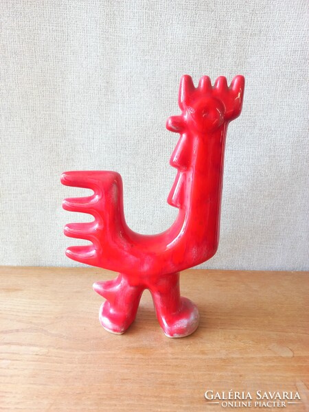 Retro kerámia piros kakas figura