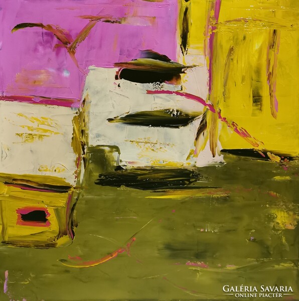 Baján Ildikó festmény 50 x 50 cm. Találkozások 2.