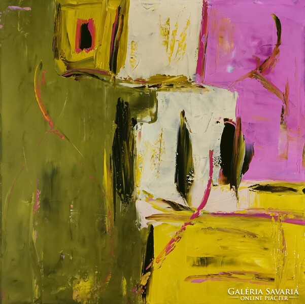 Baján Ildikó festmény 50 x 50 cm. Találkozások 2.