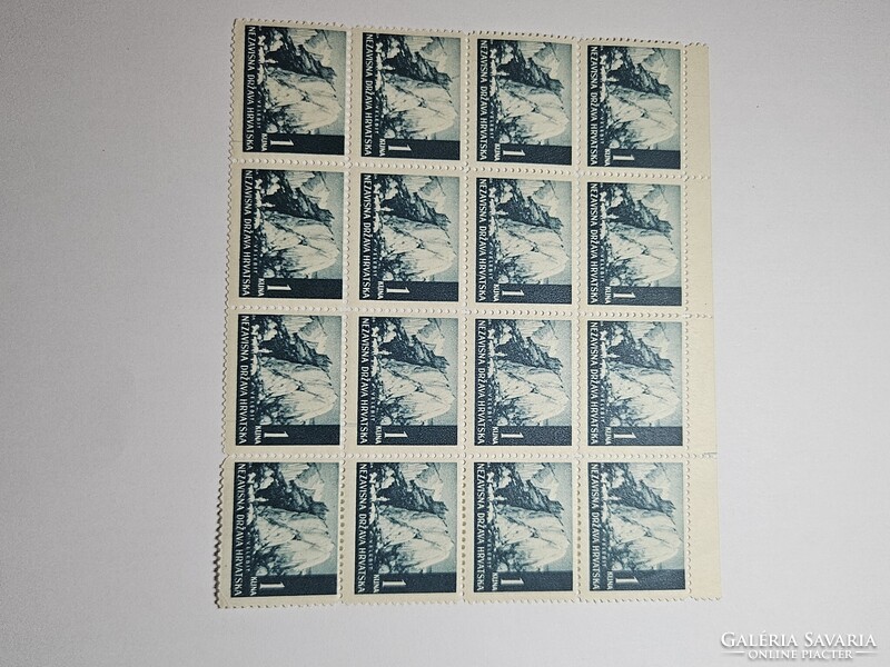 1941-es 1 Kuna 16-os összefüggés Független Horvát Állam bélyeg **