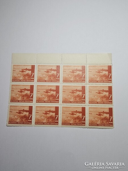 1941-es 7 Kuna 12-es összefüggés Független Horvát Állam bélyeg **