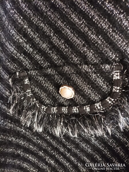 TU M. B. 21 collection Chanel tweed blézer jellegű fekete-ezüst rugalmas 42-44-es kis kabát