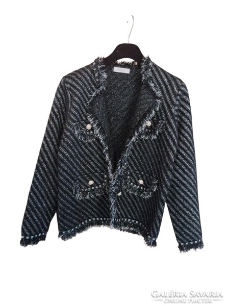 TU M. B. 21 collection Chanel tweed blézer jellegű fekete-ezüst rugalmas 42-44-es kis kabát