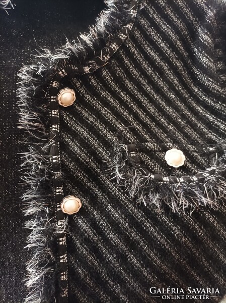 TU M. B. 21 collection Chanel tweed blézer jellegű fekete-ezüst rugalmas 42-44-es kis kabát