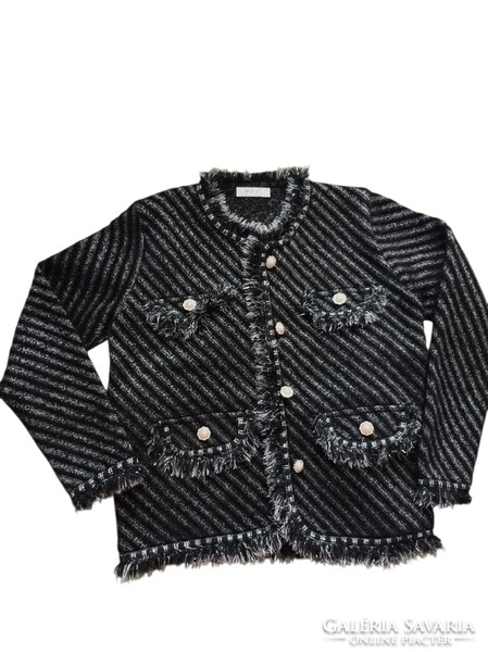 TU M. B. 21 collection Chanel tweed blézer jellegű fekete-ezüst rugalmas 42-44-es kis kabát