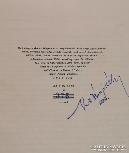 Goethe: A napló (1924) – Genius bibliofil kiadás, Kerényi Károly 1924-es saját kezű aláírásával!