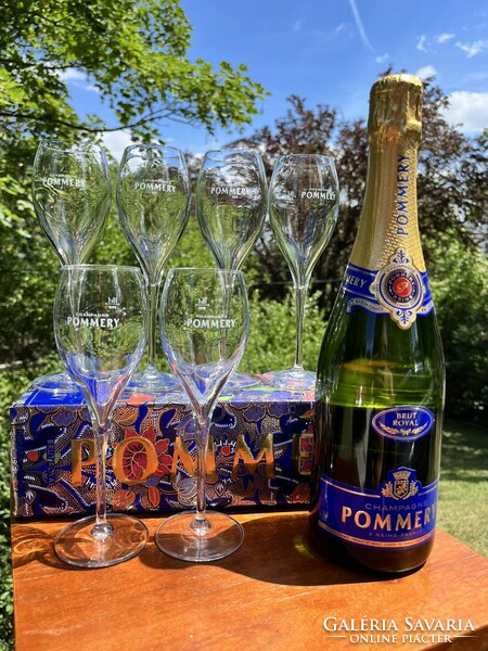 CHAMPAGNE CLUB - Pommery Champagne Ajándékszett – 6 Pezsgőspohár, Jégveder, Brut Royal Pezsgő