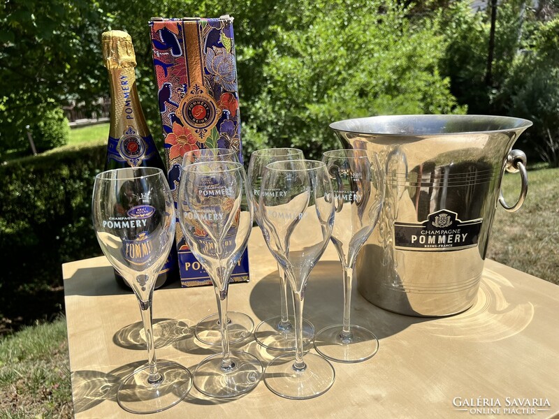 CHAMPAGNE CLUB - Pommery Champagne Ajándékszett – 6 Pezsgőspohár, Jégveder, Brut Royal Pezsgő