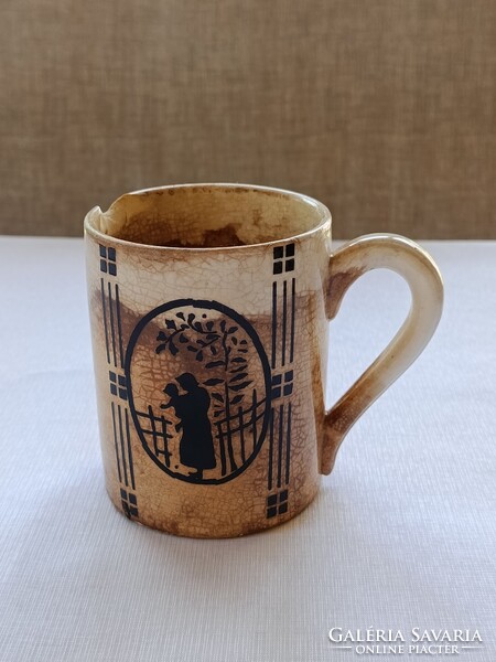 Gyűjtői darab! Art deco hollóházi keménycserép árnyképes BÖGRE / CSÉSZE