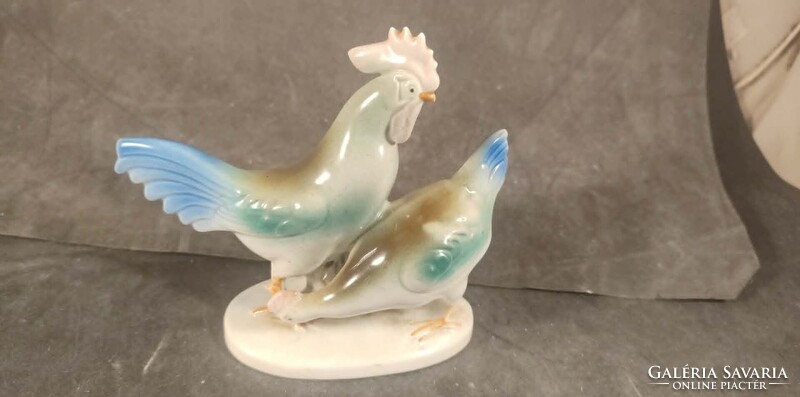 Német porcelán kakas tyúkkal 174