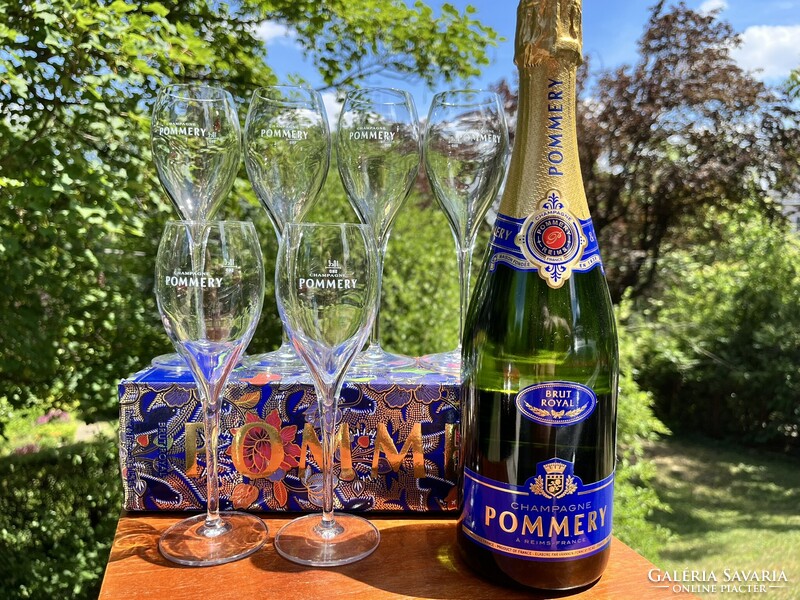 CHAMPAGNE CLUB - Pommery Champagne Ajándékszett – 6 Pezsgőspohár, Jégveder, Brut Royal Pezsgő