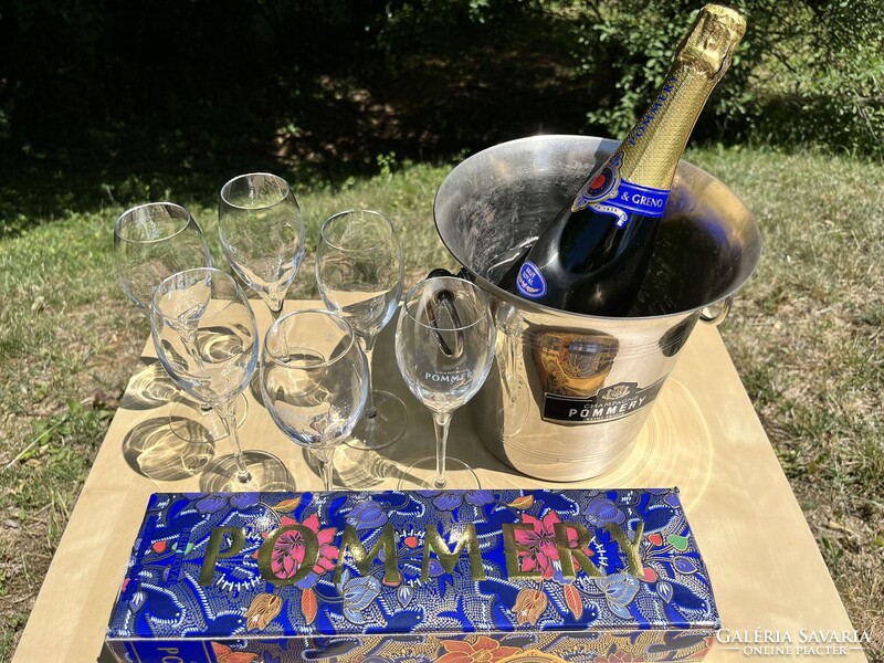 CHAMPAGNE CLUB - Pommery Champagne Ajándékszett – 6 Pezsgőspohár, Jégveder, Brut Royal Pezsgő