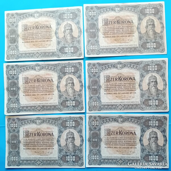 6 db 1000 Korona 1920