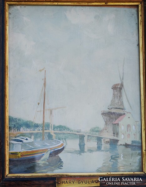 Háry Gyula (1864–1946) - holland kikötő - papír, gouache