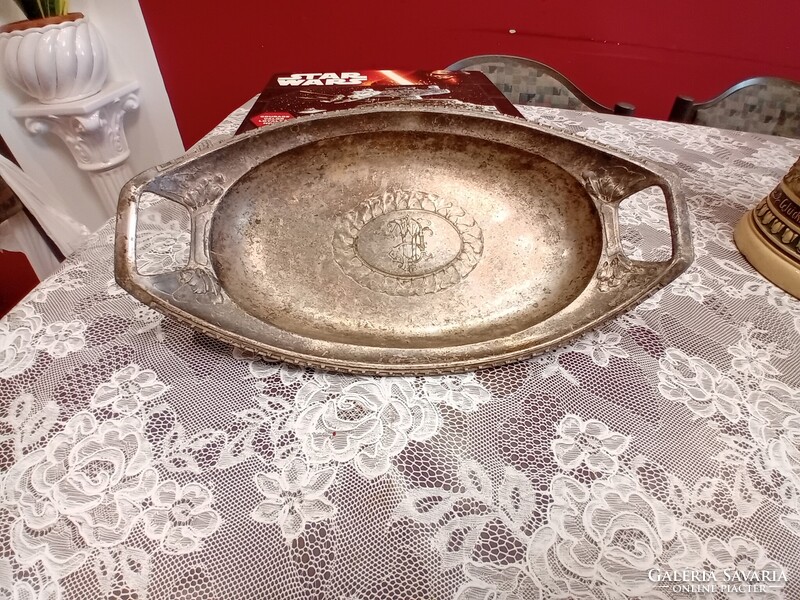 Antik szecessziós kínálótál gravírozott monogrammal és névvel (1900-as évek)