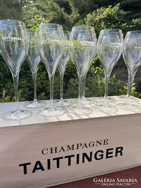 CHAMPAGNE CLUB - Taittinger pezsgőkóstoló pohár szett (10 db, 16 cl) eredeti 3L Jeroboam faládában