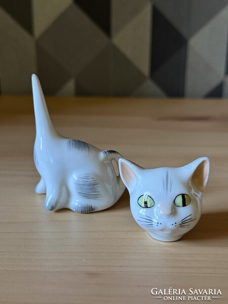 Aquincumi bólogató fejű cica porcelán figura