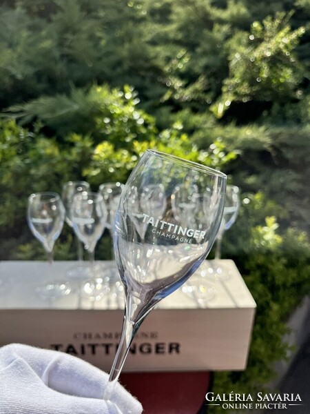 CHAMPAGNE CLUB - Taittinger pezsgőkóstoló pohár szett (10 db, 16 cl) eredeti 3L Jeroboam faládában