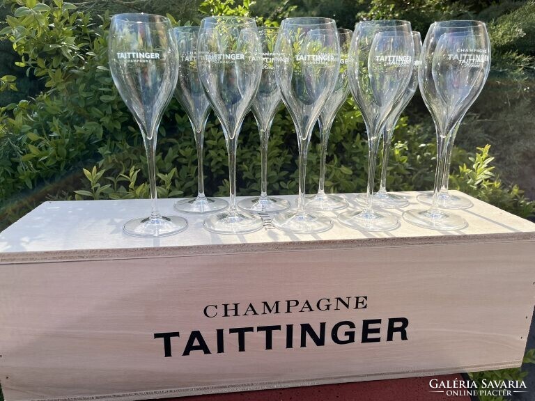 CHAMPAGNE CLUB - Taittinger pezsgőkóstoló pohár szett (10 db, 16 cl) eredeti 3L Jeroboam faládában