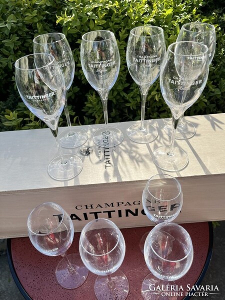 CHAMPAGNE CLUB - Taittinger pezsgőkóstoló pohár szett (10 db, 16 cl) eredeti 3L Jeroboam faládában