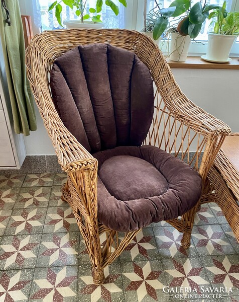 Vintage Vessző Nád Fonott Rattan Ülőgarnitúra Kerti Bútor Szett Fotel Karosszék Dohányzóasztal