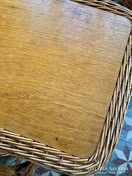 Vintage Vessző Nád Fonott Rattan Ülőgarnitúra Kerti Bútor Szett Fotel Karosszék Dohányzóasztal