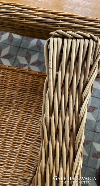 Vintage Vessző Nád Fonott Rattan Ülőgarnitúra Kerti Bútor Szett Fotel Karosszék Dohányzóasztal